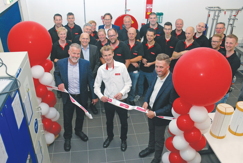 From left, Randal Mercer, chief technology officer of CoorsTek, Andreas Schneider, executive vice president of commercial for EMEA, and Johnathan Coors, co-CEO of CoorsTek, celebrate a ribbon cutting for the opening of CoorsTek’s newest research and development center in Uden, The Netherlands.