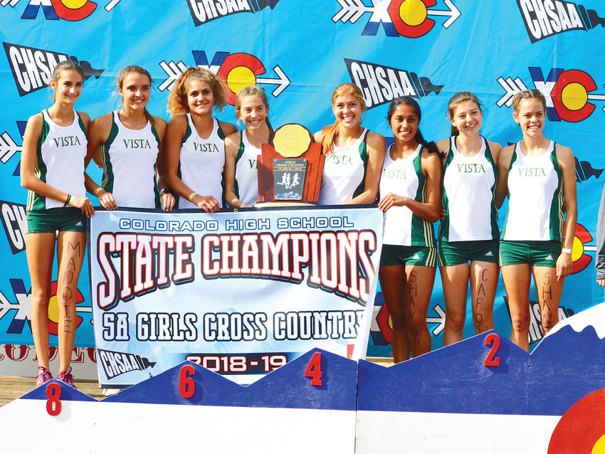Mountain Vista won its second consecutive girls Class 5A CHSAA Cross Country Championship on Oct. 27 at Penrose Event Center in Colorado Springs. The Golden Eagles, led by individual champion Jenna Fitzsimmons, finished with 44 points while second place Cherry Creek had 88.