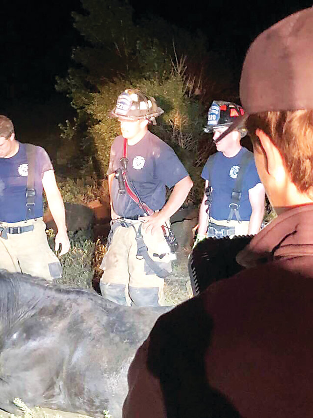 Members of the Kiowa Fire District, which includes paid staff and volunteers, provides emergency services including this horse rescue.
