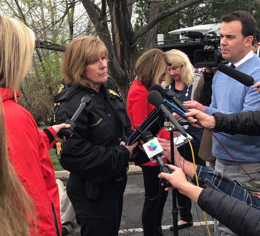 Undersheriff Holly Nicholson-Kluth updates the media on Tuesday's school shooting.