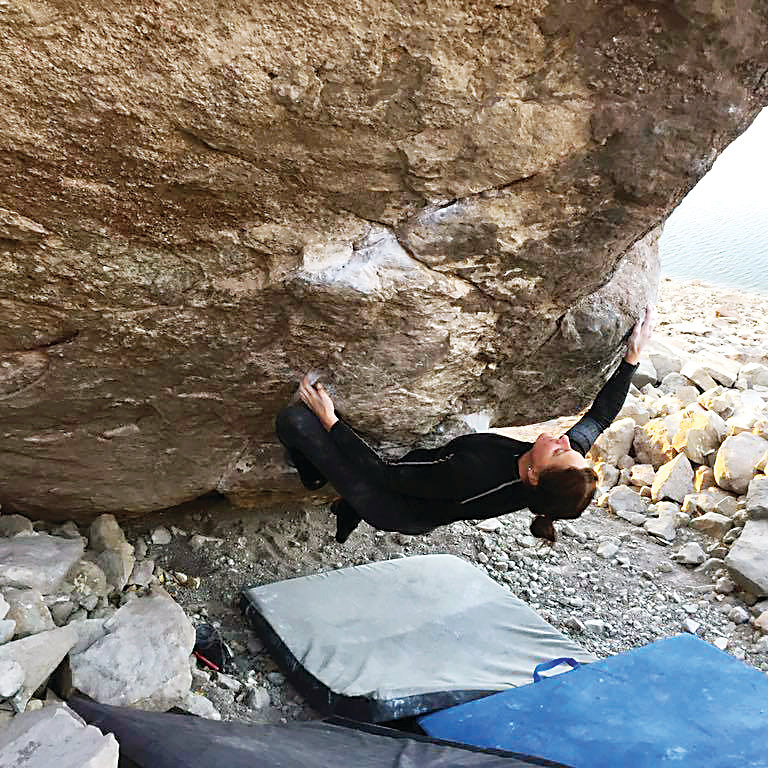 Hilary Harris, co-owner of EVO Rock + Fitness in Louisville, climbs a boulder in 2016. Harris, now 51, has been climbing for more than 30 years and will be opening EVO Bouldering Golden, in the winter of 2020.
