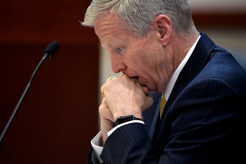 District Attorney George Brauchler as STEM School Highlands Ranch shooting suspect 18 year old Devon Erickson, facing 48 criminal charges makes a court appearance at the Douglas CountyCourthouse May 15, 2019, in Castle Rock, Colorado.