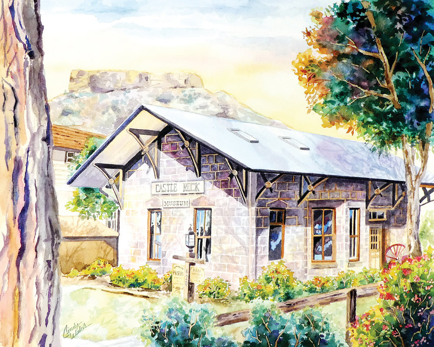 Castle Rock’s Museum in the old D, R and G Depot at 420 Elbert St., is portrayed in a new watercolor by Cindy Welch.
