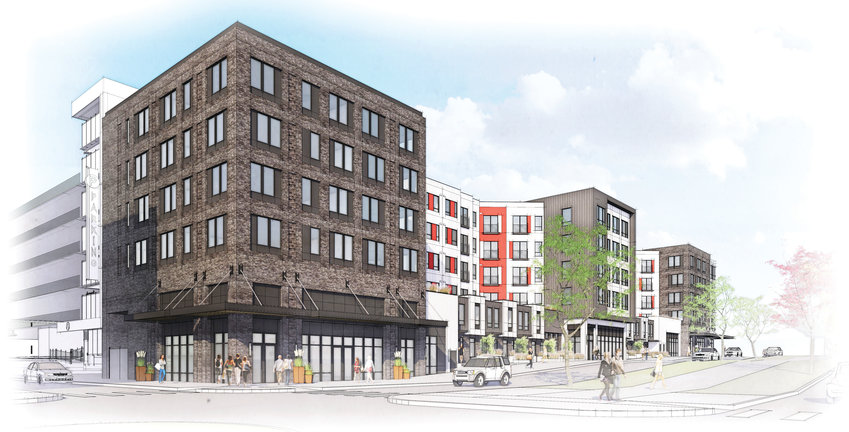 The Eaton Street apartments, a key development in Westminster's Downtown development, is shown from the north side in this developer's drawing. Developers and Westminster officials hosted a ribbon cutting and tour of the apartment building July 11, and residents were scheduled to begin moving in July 15.