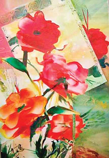 “Poppies Delight” by Rita Campbell, which took third place in the “Code Red” show at the Depot Art Gallery.