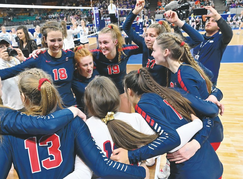 Chaparral players celebrate their 5A state championship after defeating Valor Christian 3-1 Nov. 16 at the Denver Coliseum.