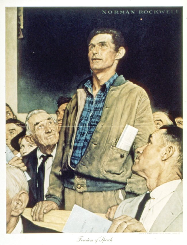 “Freedom of Speech” is part of Norman Rockwell’s “Four Freedoms” series.