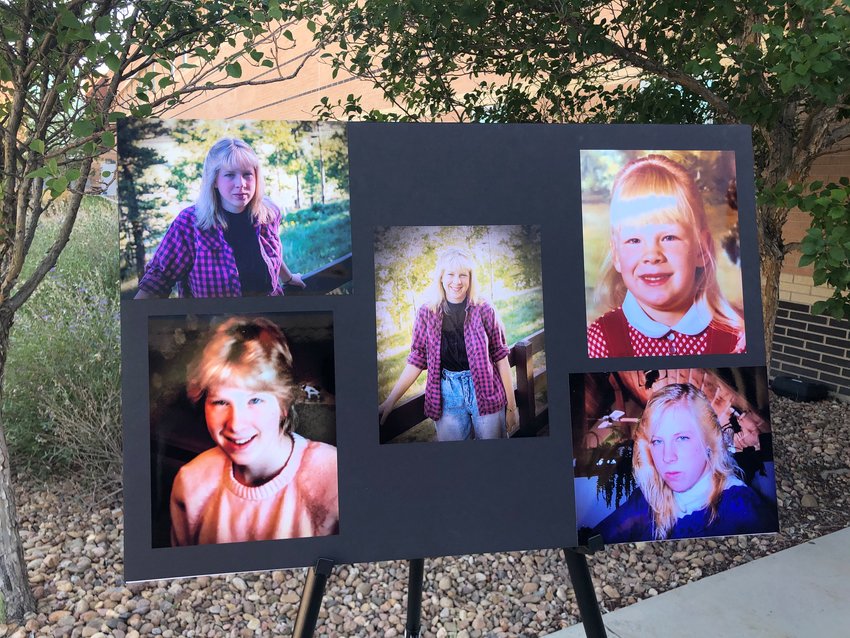A photo board, showing several images of Becky Redeker. Her body was discovered in a forest in Douglas County, but has only now been identified.