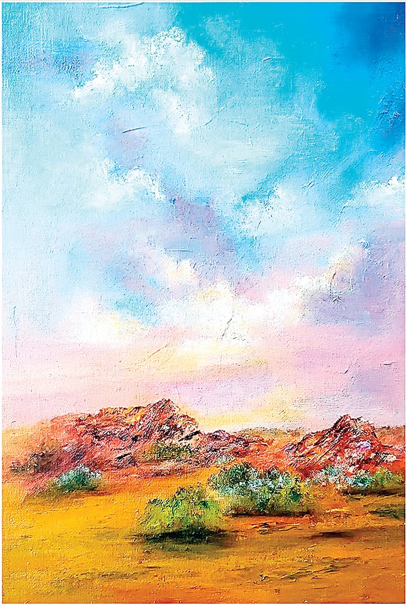 “South Valley Sky” is an oil by Merrie Wicks, exhibited in the Littleton Fine Arts Guild’s “This is Colorado” show at Town Hall Arts Center.