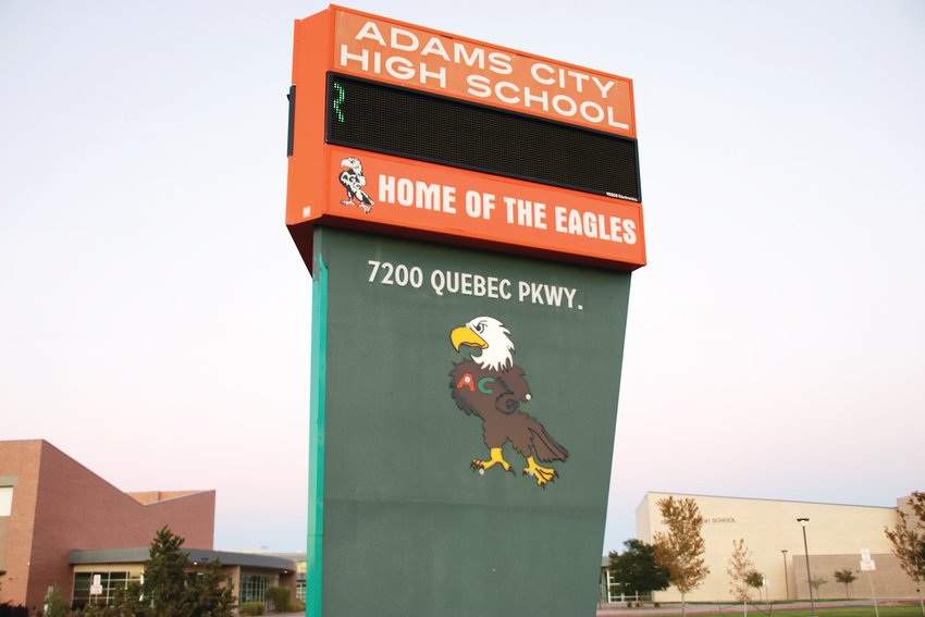 Adams City High School sits along North Quebec Parkway near East 72nd Avenue. The name Adams City is a relic of an area that is now part of Commerce City.