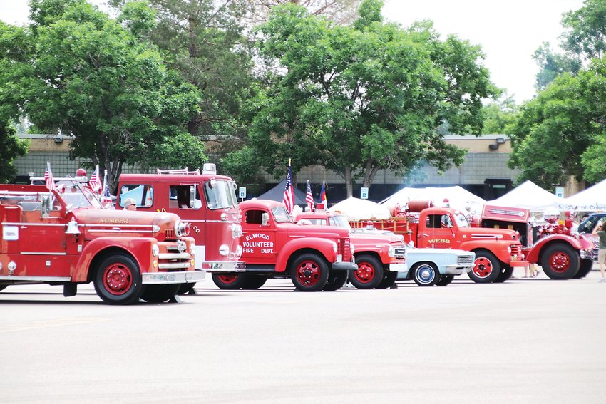 Vintage fire rigs lined up at Arapahoe Community College.