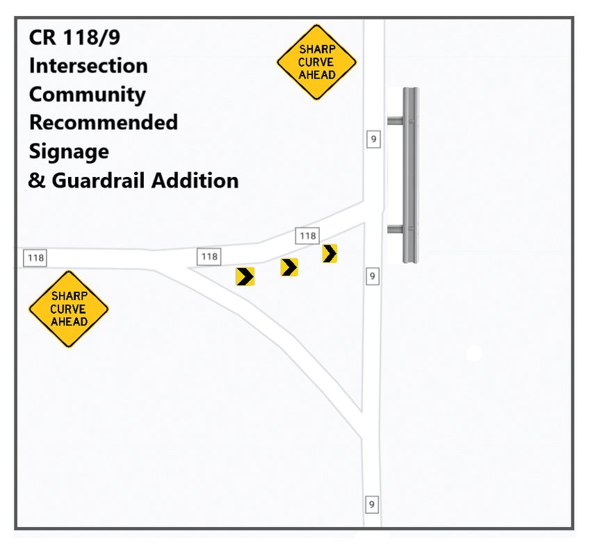 Map shows improvements to the CR 118/9 intersection requested by some area residents.