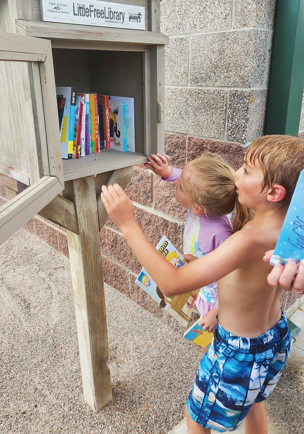 Children feel the excitement of finding new books at the Little Free Library at Evans Park in Elizabeth.
