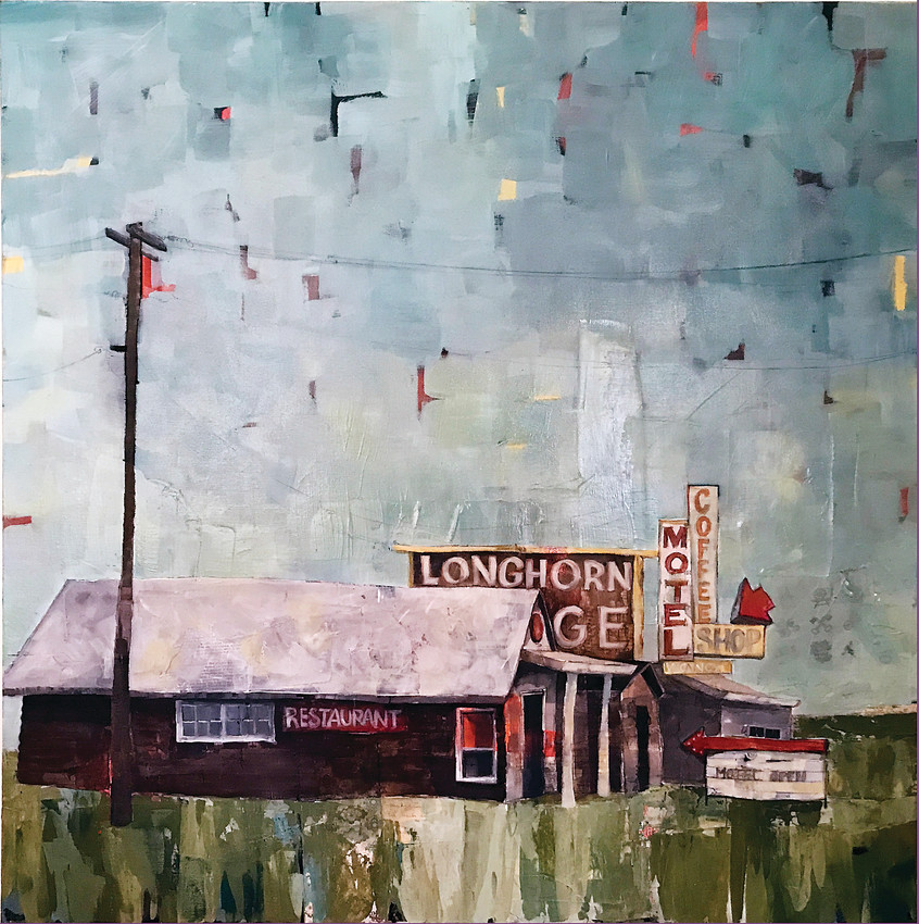 “Roadside Attraction” by J.M. Collins, 36”x36” is included in the “Divergent Divas” exhibit at Town Hall Arts Center.