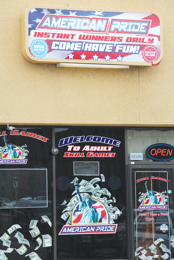 The front of American Pride Skill Games at 10890 E. Dartmouth Ave. in Denver, April 6. Its owner, Bagrat Garamov, also tried to open Golden Dragon Arcade Games in Englewood in October, but the City of Englewood said the business needed verification from the state Division of Gaming to confirm it didn’t conflict with state gambling law. The City of Denver sent cease-and-desist letters dated March 23 ordering that Garamov must stop operations at American Pride and two other Denver businesses without first obtaining valid licensure.