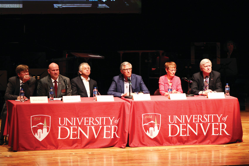 Panelists answer questions at the University of Denver on their new development plan for the 125-acre campus.