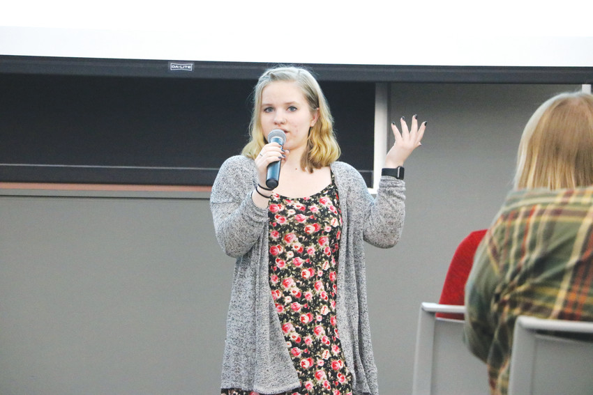 Kirstie June shares her experience of having an eating disorder at the Time to Talk community forum on mental health at the Lone Tree Library in April. “There is no snap of the finger,” she said, of recovering from a mental illness.