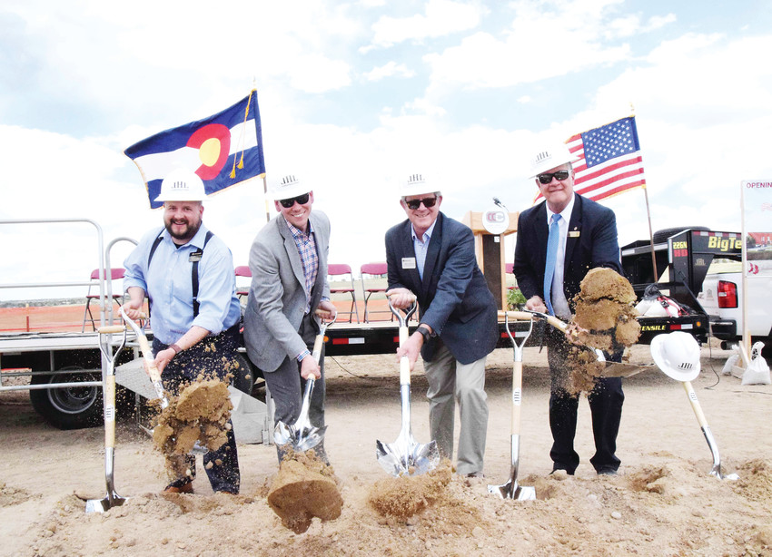 Dignitaries from the Cherry Creek School District and local municipalities celebrated at a groundbreaking ceremony May 10 for the upcoming Cherry Creek Innovation Campus at 8000 S. Chambers Road. From left, Stewart Meek, economic-development specialist for Centennial; Neil Marciniak, economic-development director for Centennial; Centennial City Councilmember Mike Sutherland; and Harry Bull, retiring superintendent for Cherry Creek Schools.