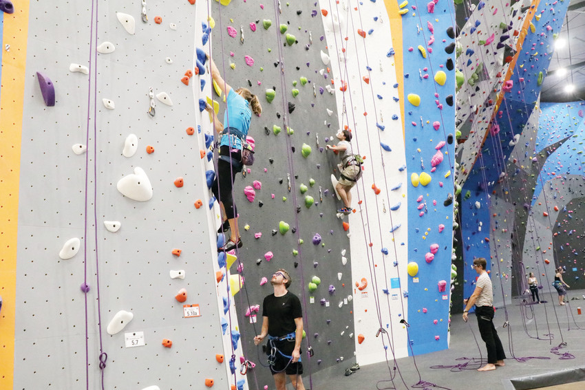Climbers test their skills on the walls at Earth Treks, 1050 W. Hampden Ave.