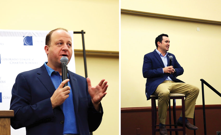 Colorado gubernatorial candidates Jared Polis, left, and Walker Stapleton both spoke a tthe Sept. 24 event.