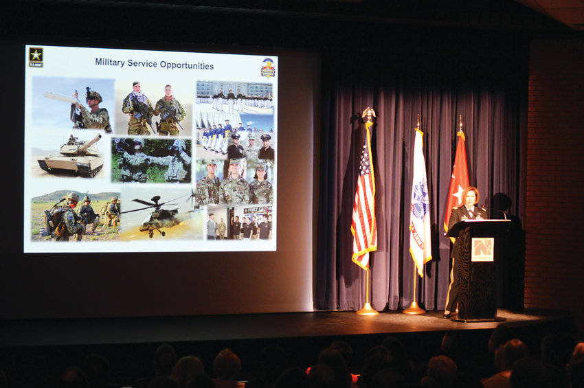 Lt. General Laura Richardson, acting commanding general of the United States Army Forces Command, talks about opportunities for women in the armed forces during a March 4 presentation at Northglenn’s D.L. Parson’s Theater in honor of the city’s 50th anniversary and Women’s History month.
