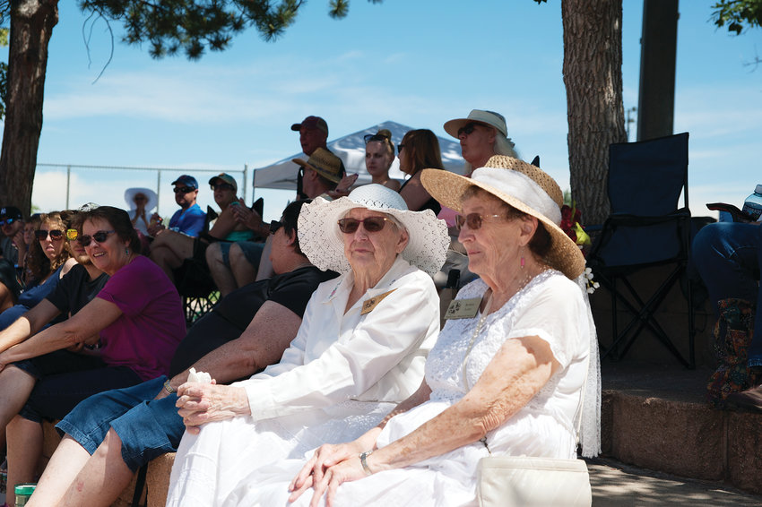 Illa Mae Immroth, left, and Bobbie Lowe, Trustees Emeriti of the Westminster Historical Society, take in the vintage base ball game between the Star Base Ball Club of Colorado Territory, and the Lightning Bolts of Westminster, at Wolff Run Baseball Park July 13.