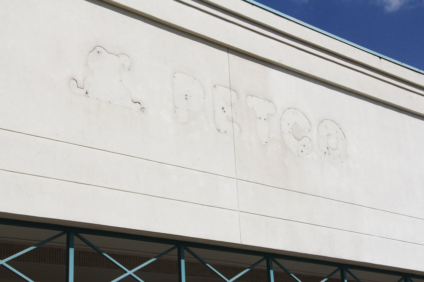 The former Albertsons building at 7450 S. University Blvd. in west Centennial. Faint marks show where its name and logo once sat across the top of the storefront.