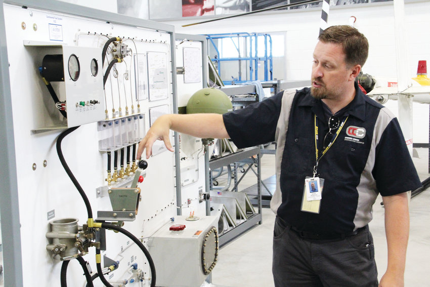 David Williamson, an aviation maintenance instructor, talks about aviation parts and the kinds of projects students will work on at Cherry Creek Innovation Campus.