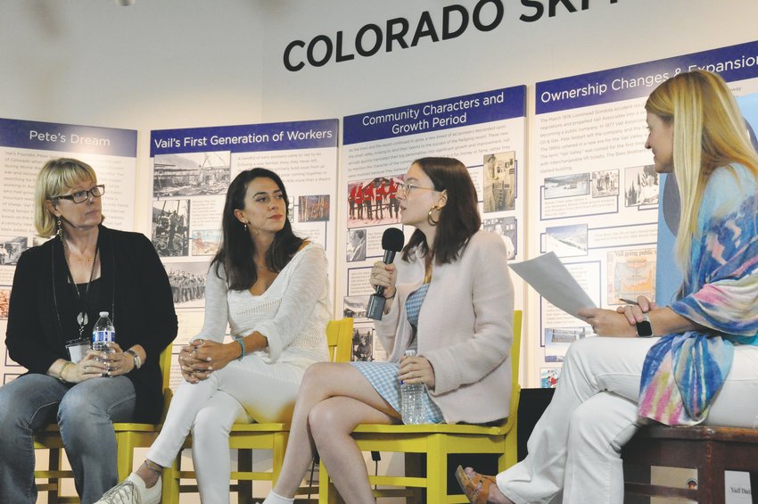 From left, Kerry David (“Breaking Their Silence”), Haroula Rose (“Once Upon a River”), “Rachel Wortell (“Romance Analyst”) and the Vail Daily’s Tricia Swenson discuss the challenges and importance of making movies as part of the Vail Film Festival.