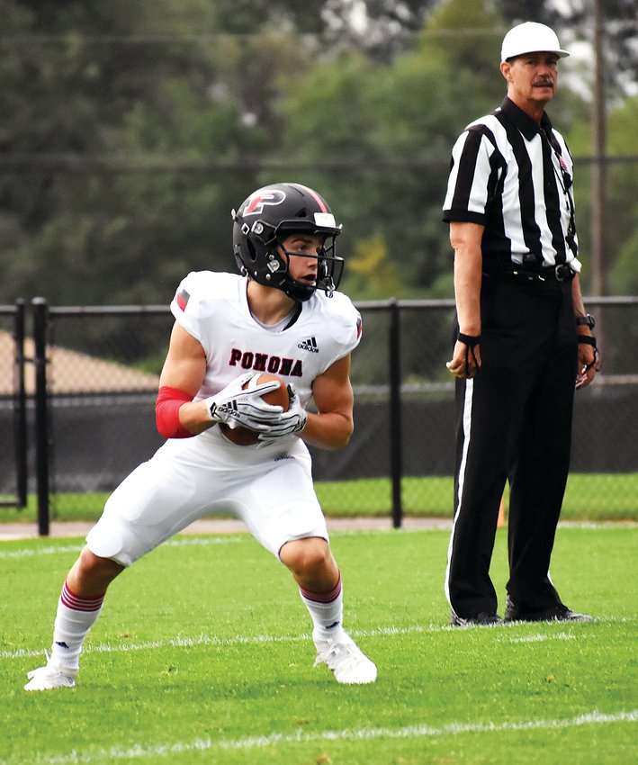 Pomona junior Jack Pospisil fields the opening kickoff Friday, Sept. 6, at Jeffco Stadium. Pospisil returned it 98 yards in 15 seconds for a Panther touchdown. Pospisil also had a pair of touchdown receptions in Pomona’s 49-6 victory over old Jeffco rival Bear Creek.