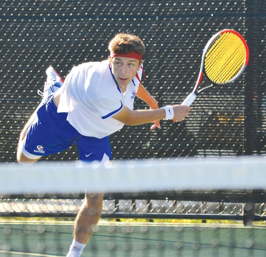 Cherry Creek sophomore Matthew Batmunkh returns a volley during his No. 2 singles championship match against Andy Schulling of Regis Jesuit on Oct. 19 at Gates Tennis Center.  Schulling won the state title with a 6-4, 6-2 win as  the Raiders pulled away from  Creek on the final day to win the team title.