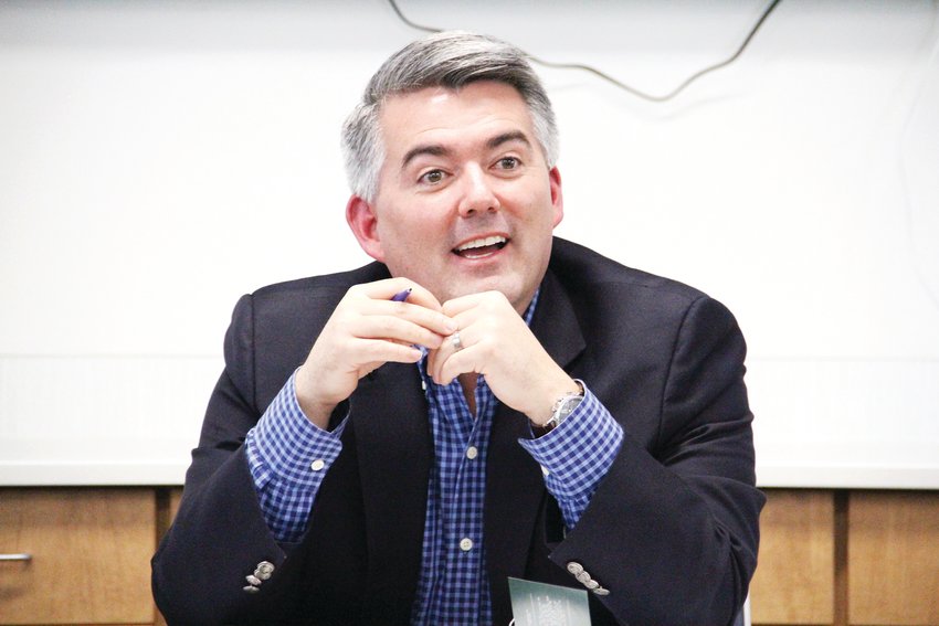 U.S. Sen. Cory Gardner sits at a Feb. 19 roundtable on mental health at the Cherry Creek Innovation Campus, just south of central Centennial. Gardner, a Republican of Yuma, listened to the experiences of students in their programs at the career-technical education campus and talked about filling a shortage of behavioral health workers.