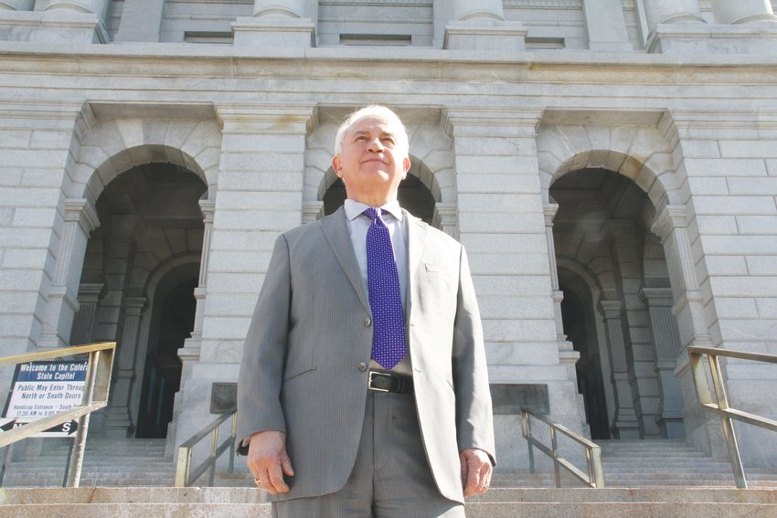 Rick Padilla — father of Jack Padilla, a Cherry Creek High School freshman who took his own life in February 2019 — stands Feb. 26 on the steps of the Colorado state Capitol. Activists gathered at the Capitol for the second annual Suicide Prevention Day.