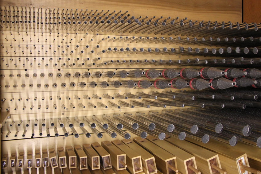 Some of the thousands of pipes that make up Ascension Lutheran Church's pipe organ.