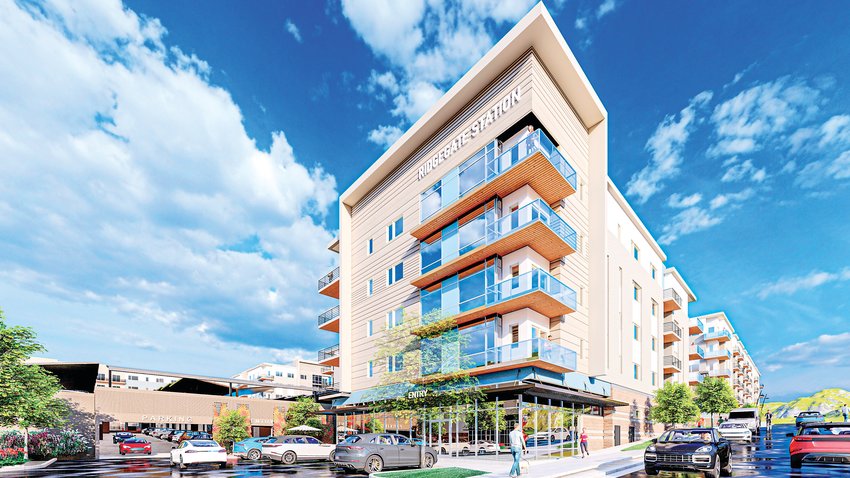 A rendering of the 540-unit, market-rate apartment planned for RidgeGate Station.
