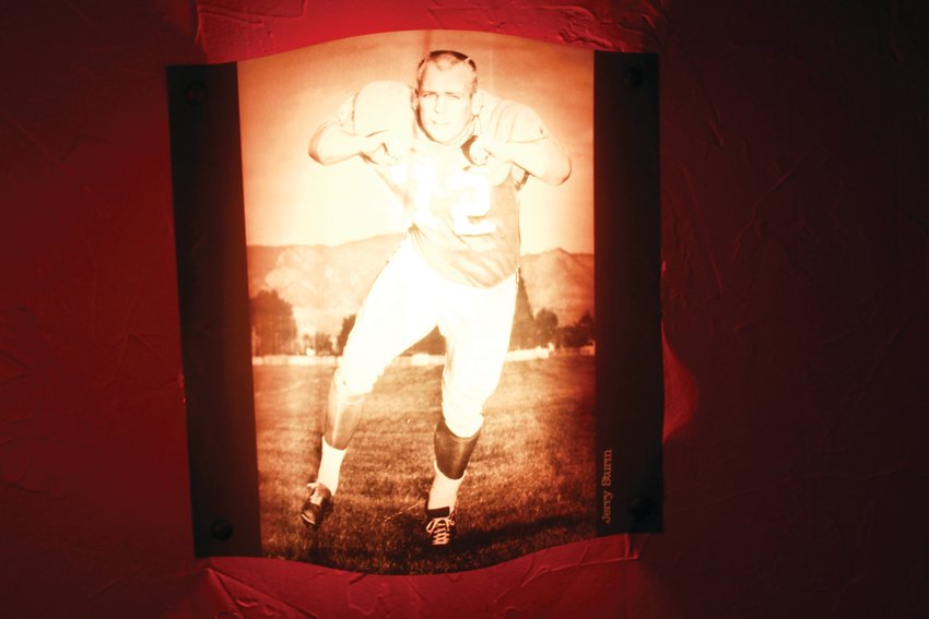 A photo of Jerry Sturm that hangs inside The South Restaurant. Sturm, co-owner of the restaurant, played for the Denver Broncos from 1961 to 1966 and was named to the team's all-time Top 100 Team last year. He previously owned the End Zone bar on West Colfax before getting into the food business in 1970.