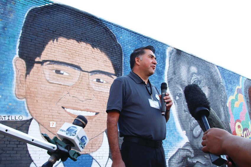 John Castillo speaks to reporters at the event Oct. 4 about his son Kendrick.