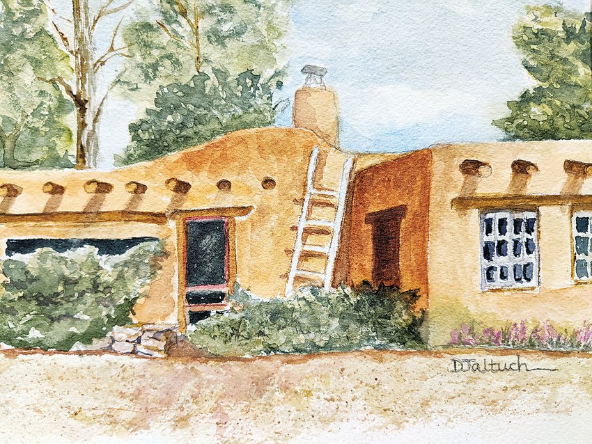“Casa, Taos” is a watercolor by Dorothy Jaltuch.