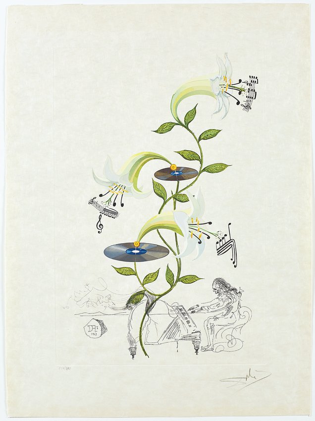 Lys (Lilium musicum) from FlorDali, 1968, photolithograph with original engraved remarque and color.