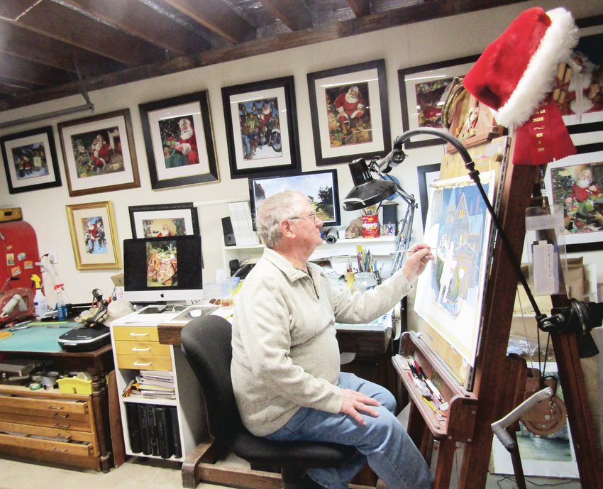 Tom Newsom is best known for paintings of Santa and Christmas scenes.