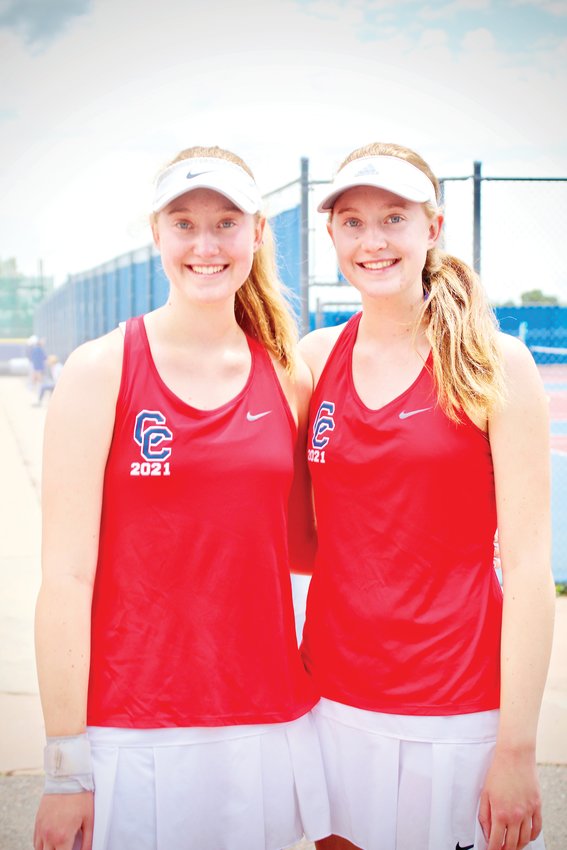 Cherry Creek's twin sisters Nicole Hill, left, and Eliza Hill, right, won the District 1 regional tennis tournament on June 1 at No. 1 doubles and will take a 12-0 record into the Class 5A state tournament which will be held June 11-12.