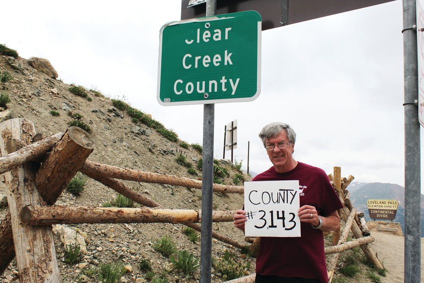 Brian O’Connor of Cookeville, Tennessee, crosses the Clear Creek County line, making it the final U.S. county or equivalent that he has visited.