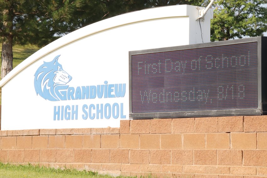 The sign at Grandview High School notes the first day of school, Aug. 18.