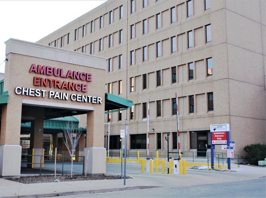 The ambulance entrance to the Chest Pain Center at Rose Medical Center in Denver, a HealthONE hospital, on Jan. 11, 2020.