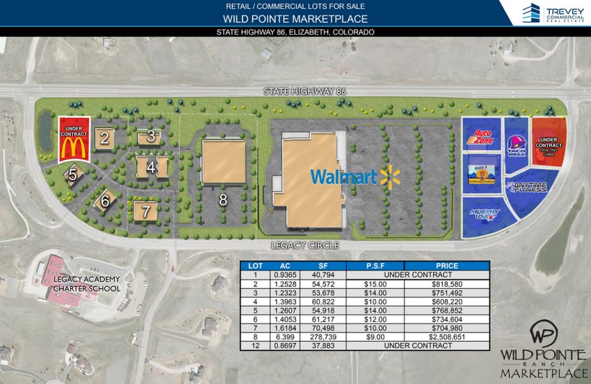 A map shows planned sites for new commercial construction near the Walmart in Elizabeth.