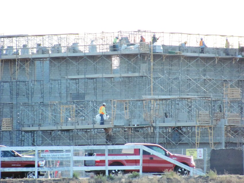 A construction team works on the PACE Center in Parker before its 2011 opening.
