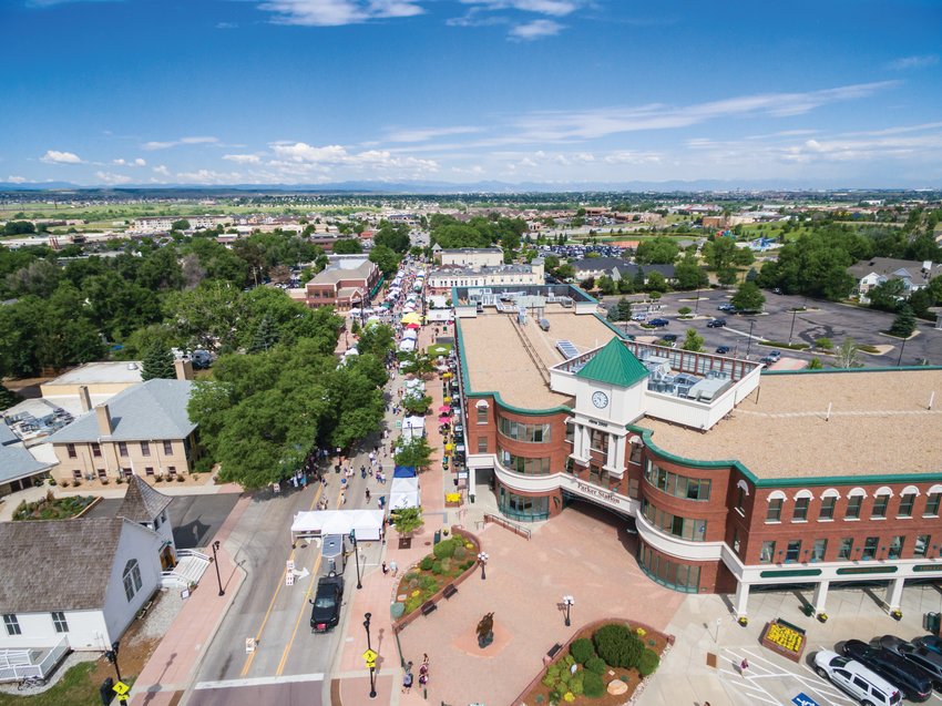 A 2015 aerial view of Mainstreet in downtown Parker.