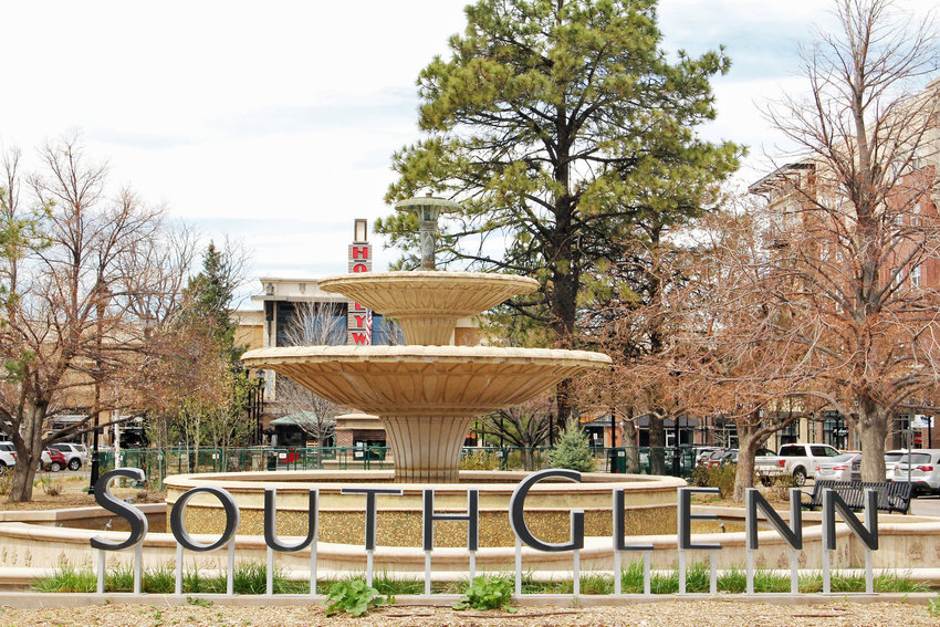 The fountain at The Streets at SouthGlenn outdoor mall at East Arapahoe Road and South University Boulevard in a 2019 file photo.