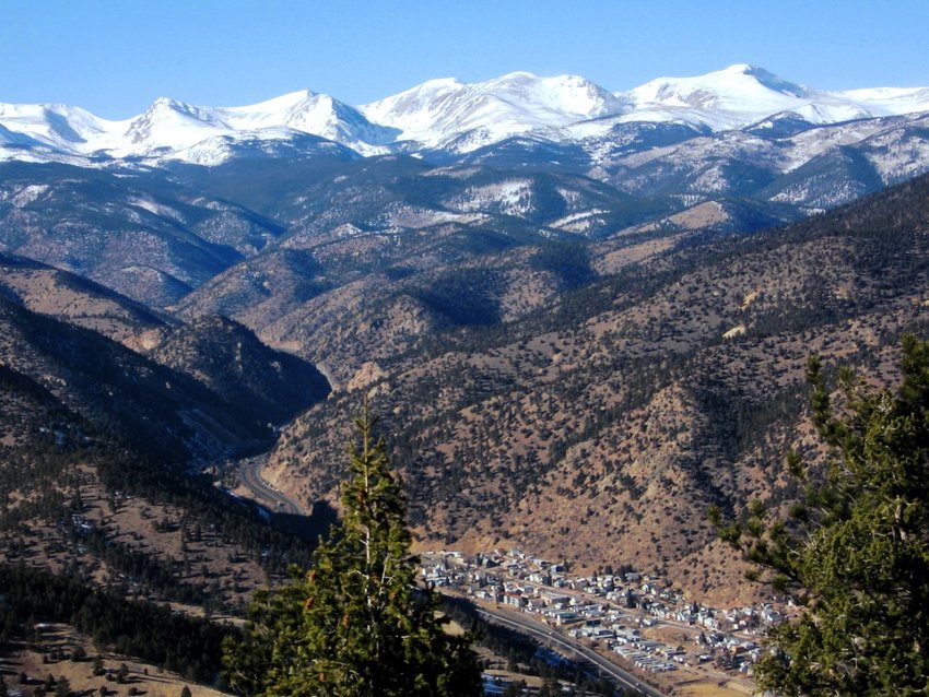 A aerial view of Idaho Springs in Clear Creek County.