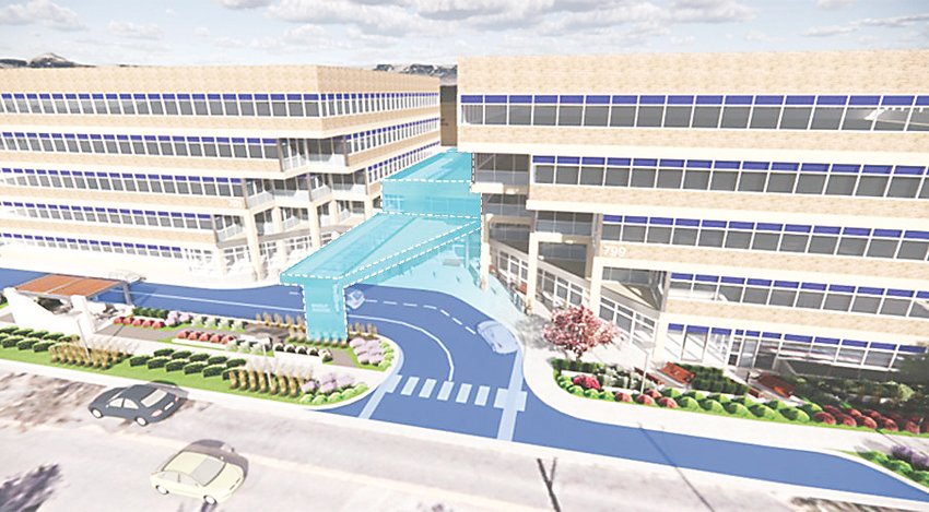 The buildings of 701 and 799 off East Hampden Avenue will be connected with a grand entryway as part of Swedish Medical's new cancer pavillion.